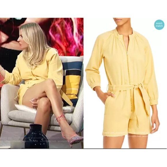 💕MOTHER DENIM💕 Gatherer Short Romper ~ So Far Gone - Rattan Yellow Size Small - Picture 11 of 16